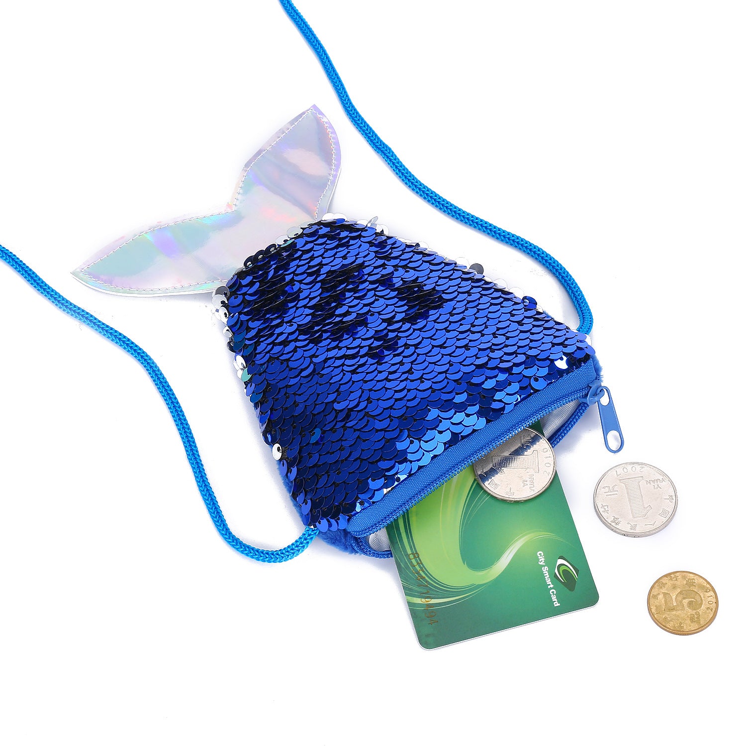 Wholesale Children' s wallet fish tail sequins lanyard coin purse girl mermaid diagonal